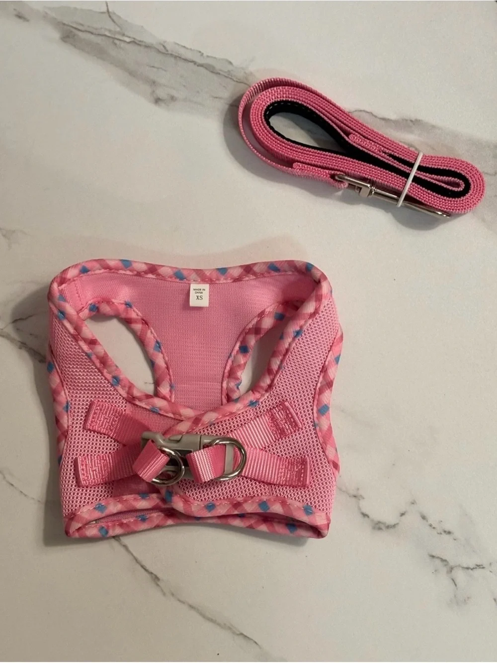 Soft Pink Mesh Dog Harness and Leash Set - XS